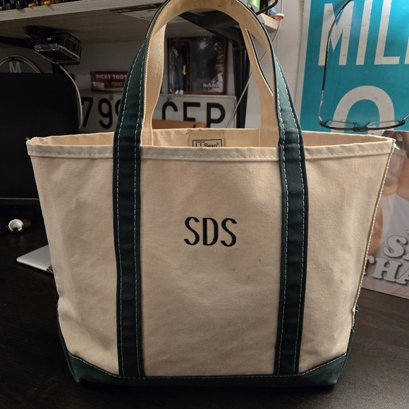 L.L. Bean Handbags - Vintage L.L. Bean Boat And Tote Bag Canvas Cream & Green